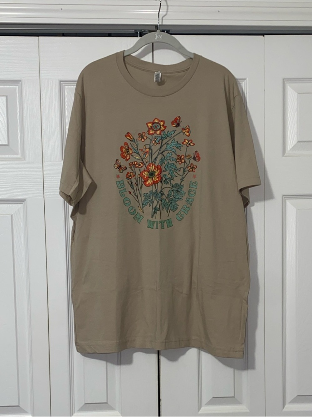 Bloom With Grace Floral Tan Tee Shirt